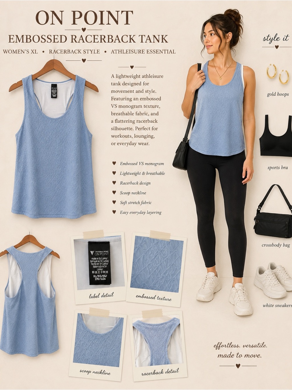 Victoria's Secret On Point Embossed Logo Racerback Tank Blue Women's XL 2022